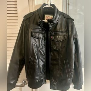 Levi's Faux Leather Black Bomber Jacket Fleece Lined for Men